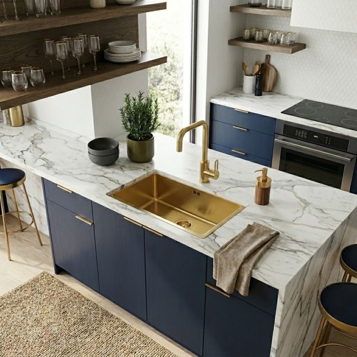 Inoxa sink, single large bowl, 76x44 cm, brushed gold stainless steel, Essebagno