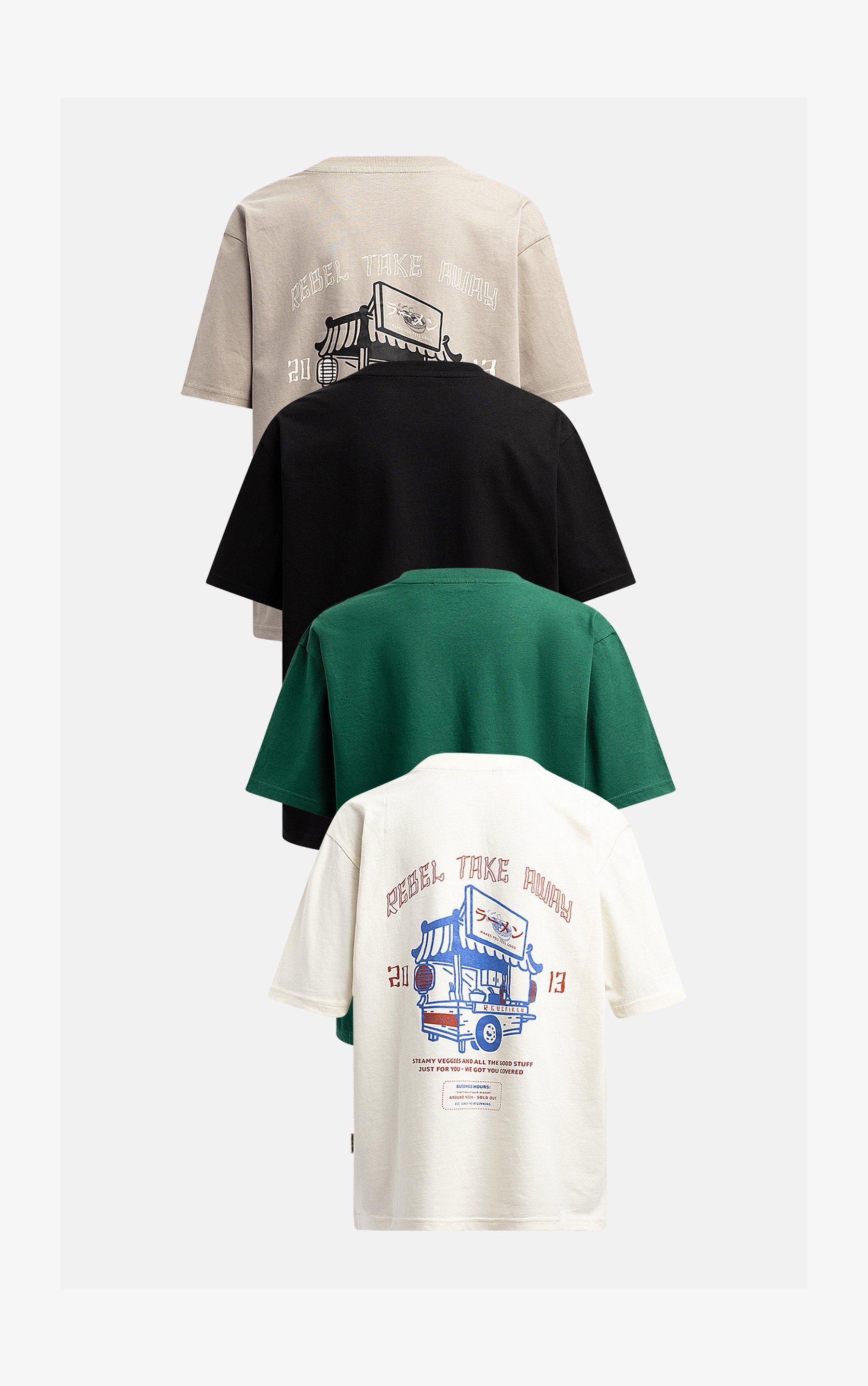 Redefined Rebel TETONY TEE BOXY FIT 4 ΤΕΜΑΧΙΑ - Μπλούζα με στάμπα - mourning dove/rain forest/pristine black