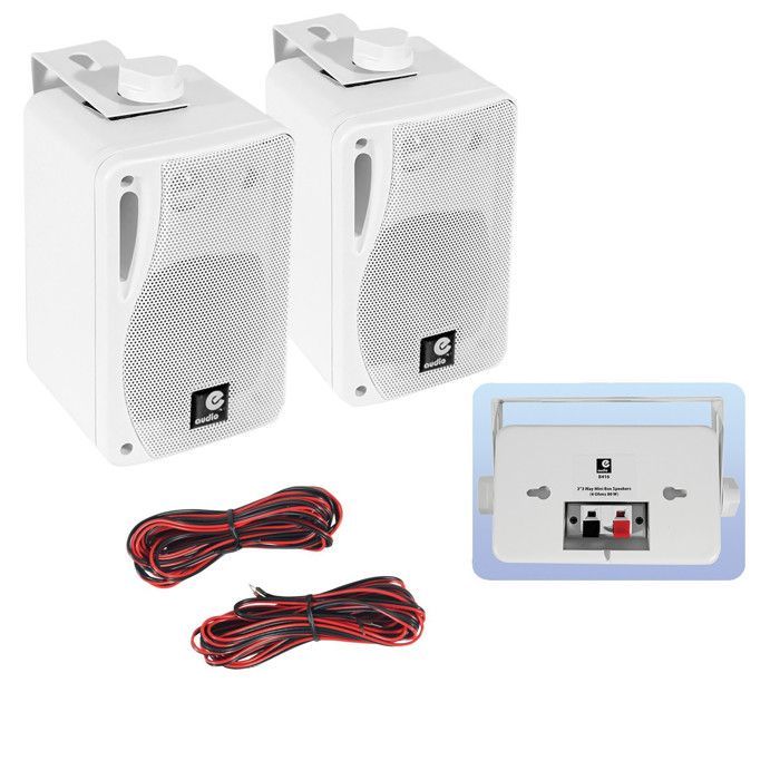 Coppia di mini altoparlanti E-Audio B416 da 80 W, bianchi, a 3 vie, con supporti - Ideali per uso domestico o commerciale.