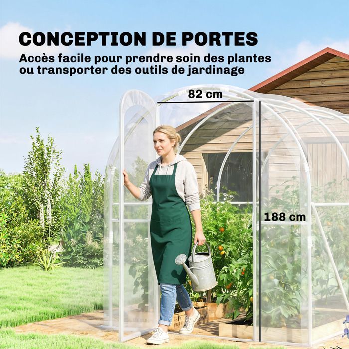Serre de jardin tunnel - Outsunny - 3 x 2 x 2 m 6 m² avec porte à charnières bâche en PE 150 g/m² pour Légumes Plantes Fleurs