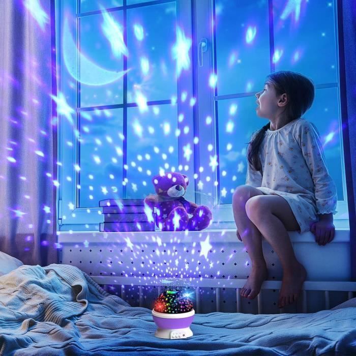 Lámpara de noche infantil con proyección de estrellas y rotación de 360°