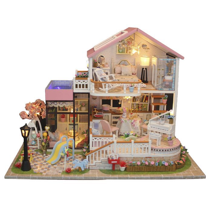DAM Haus mit Garten – Sanftes Gespräch. Realistisches 3D-Modell mit vielen Details und LED-Beleuchtung. 32 x 21,5 x 23,5 cm.