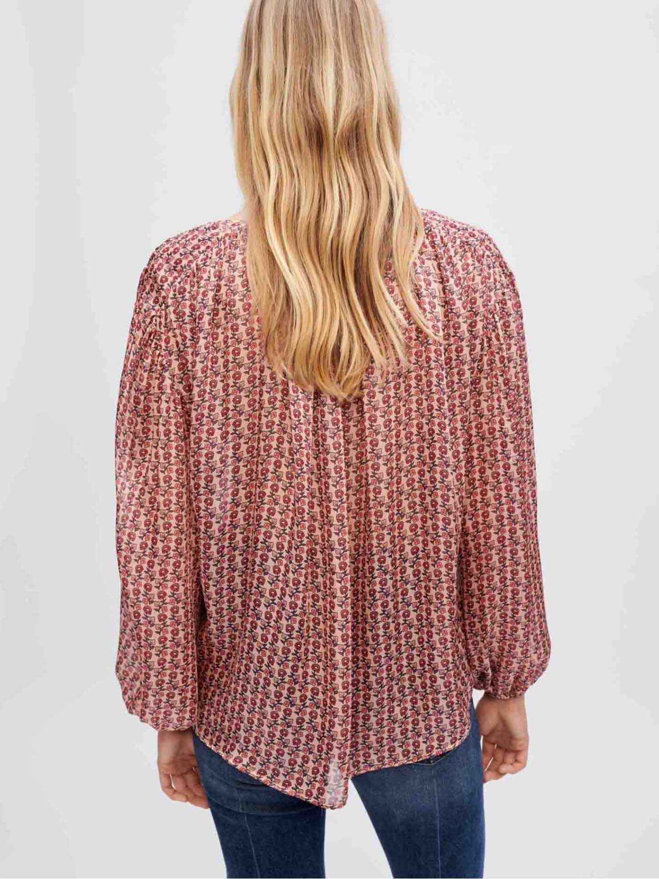 Soepelvallende top met mini-bloemenprint-Mini fleurs rose foncé