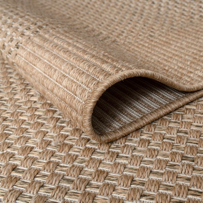 Alfombra de exterior Paco Home para patio, balcón o cocina con borde de aspecto de sisal, color beige liso, 200 x 290 cm.