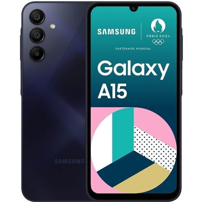 Smartphone SAMSUNG Galaxy A15 de 128 GB, color azul medianoche.