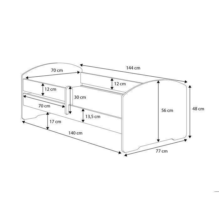 Letto per bambini Luk - 140x70 cm + rete a doghe + materasso + sponda di sicurezza