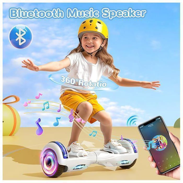 Hoverboard, monopattino elettrico autobilanciante da 6,5 pollici con Bluetooth, ruote e luci a LED per bambini e adulti.