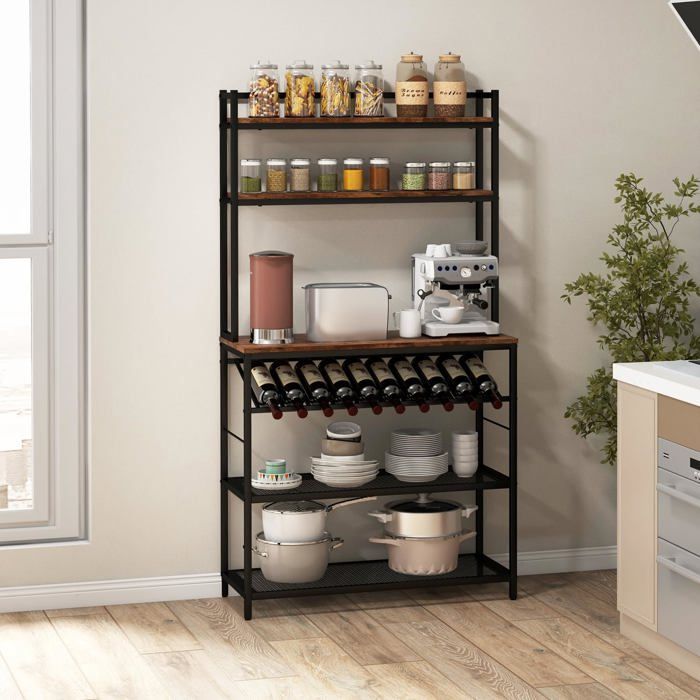 GIANTEX Étagère de Rangement à 6 Niveaux Style Industriel, Porte-Bouteille de Vin, Cadre en Métal, 90x35x165cm, pour Salon, Cuisine