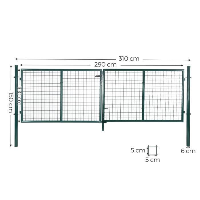Puerta de jardín SONGMICS, puerta de valla, puerta de jardín, con cerradura y 3 llaves, 90 x 310 cm, verde GGD300G