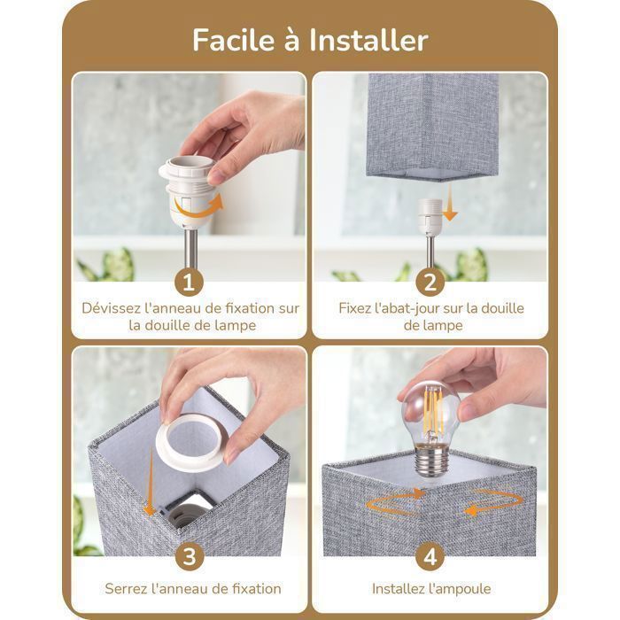 EDISHINE Touch tafellampenset van 2, USB-A- en USB-C-poorten, dimbare E27 LED-lamp inbegrepen, grijze lampenkap