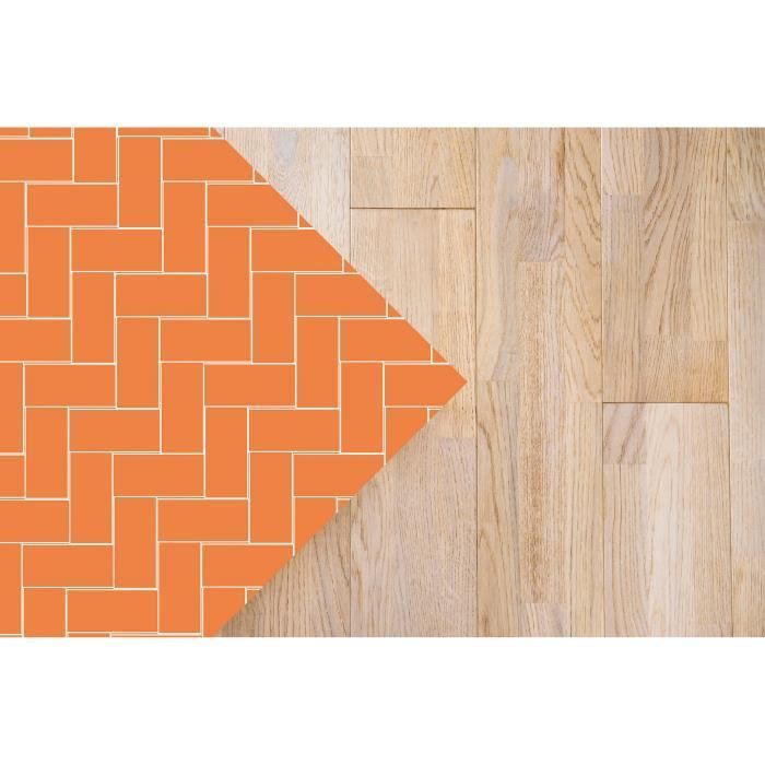 Panorama vinyltæppe med orange murstensmosaikdesign, 200x250 cm - PVC-tæppe til køkken, kontor og stue