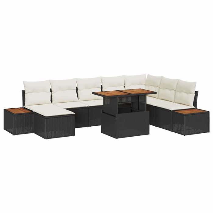 Conjunto de comedor de jardín de 9 piezas, negro y beige - Mothinessto3731