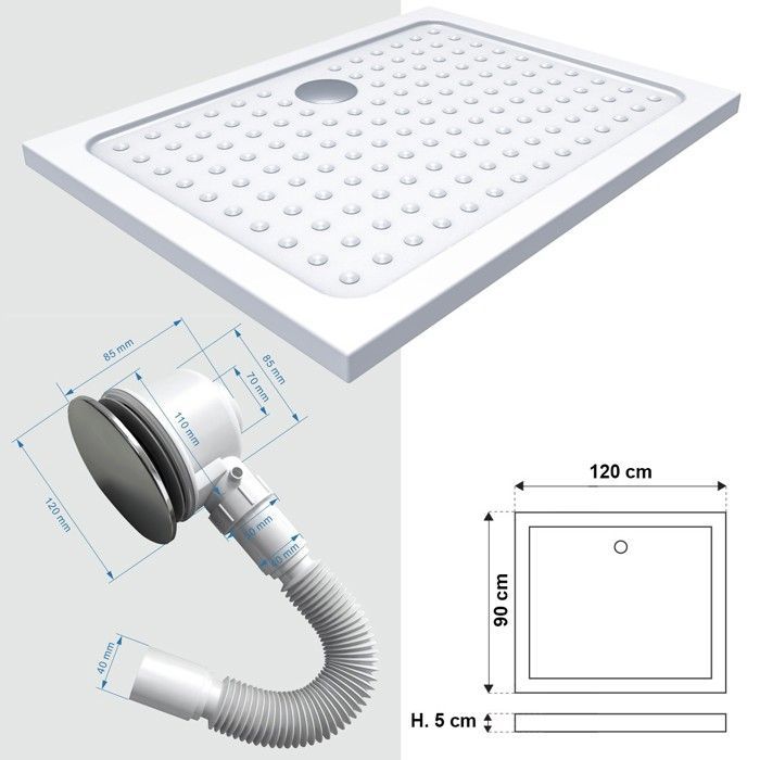 SANA Shower tray + colored siphon - White, Model - 90 x 120 cm