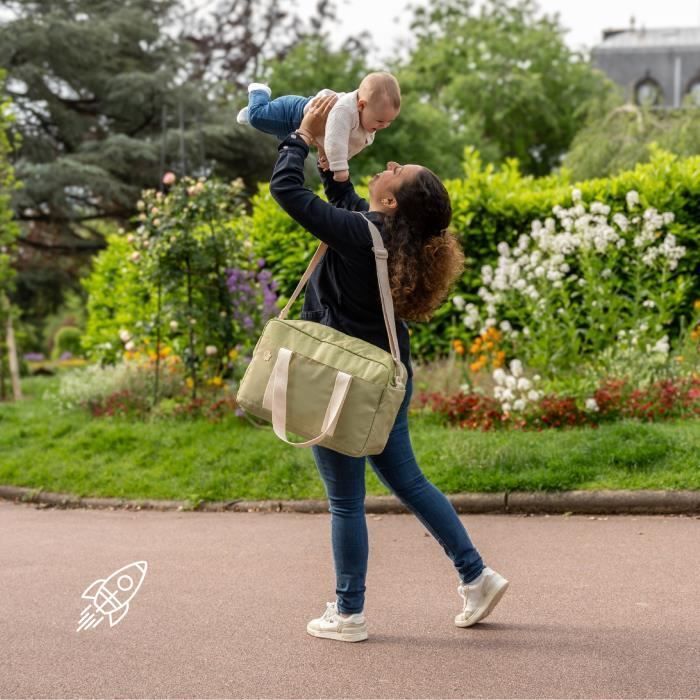 Borsa fasciatoio Badabulle Bowling - Grande capacità 20 litri - Fasciatoio e attacchi per passeggino inclusi, colore oliva