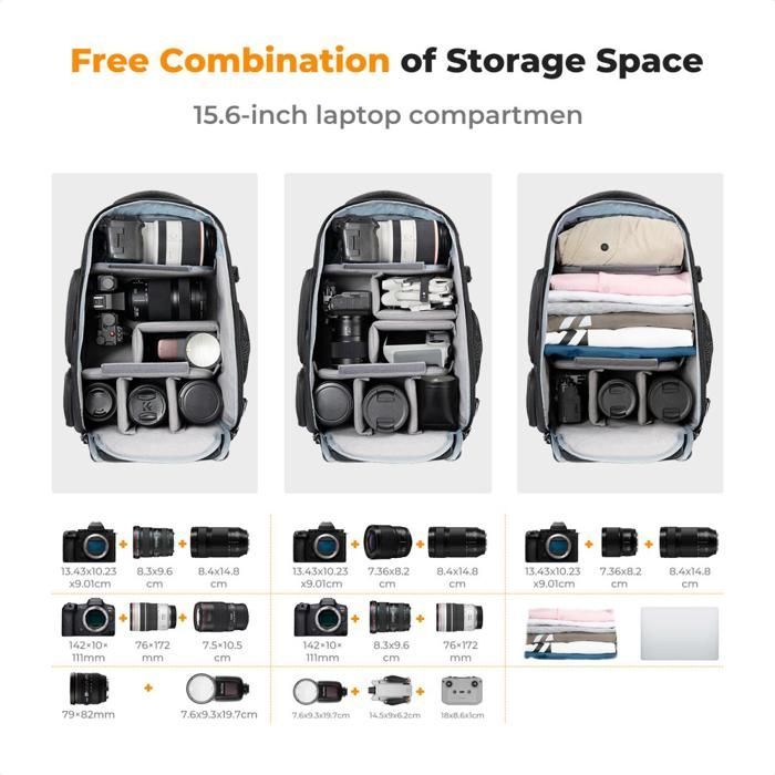 Zaino per fotocamera da 25 litri - K&F Concept - con custodia protettiva per Canon/Nikon/Sony/DJI Mavic, laptop, droni