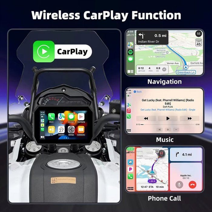 CarPlay 5 Pouces pour Android Auto, Bluetooth, Étanche, Sans Fil Vers Filaire, Moniteur de Navigation GPS pour Moto, 1028 X 600p