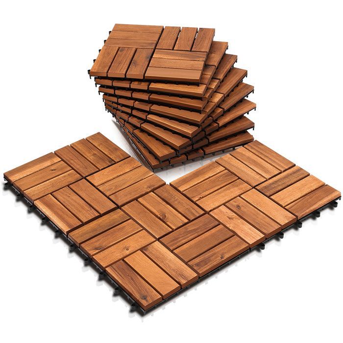 Daromigo Lot de 44 Dalles de terrasse en bois 12 lattes 4 m² 30 x 30 cm, Dalles de Jardin clipsables DALLAGE