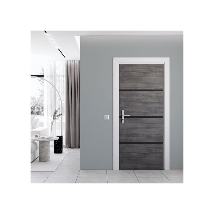 Réno’Porte kit rénovation porte Gris Agate + profilés noirs - pour portes lisses jusqu'à 85×206 cm