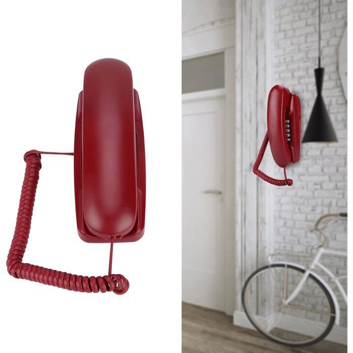 Telefone com fio de parede FEBEST - Vermelho - Rediscagem do último número - Função Flash - Função Mudo