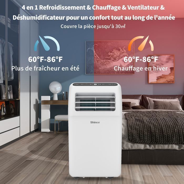 SHINCO Climatiseur Mobile Wifi 12000 BTU, Eco R290, 3,5 kW, 4 en 1 Refroidissement, Chauffage, ventilateur, Déshumidificateur