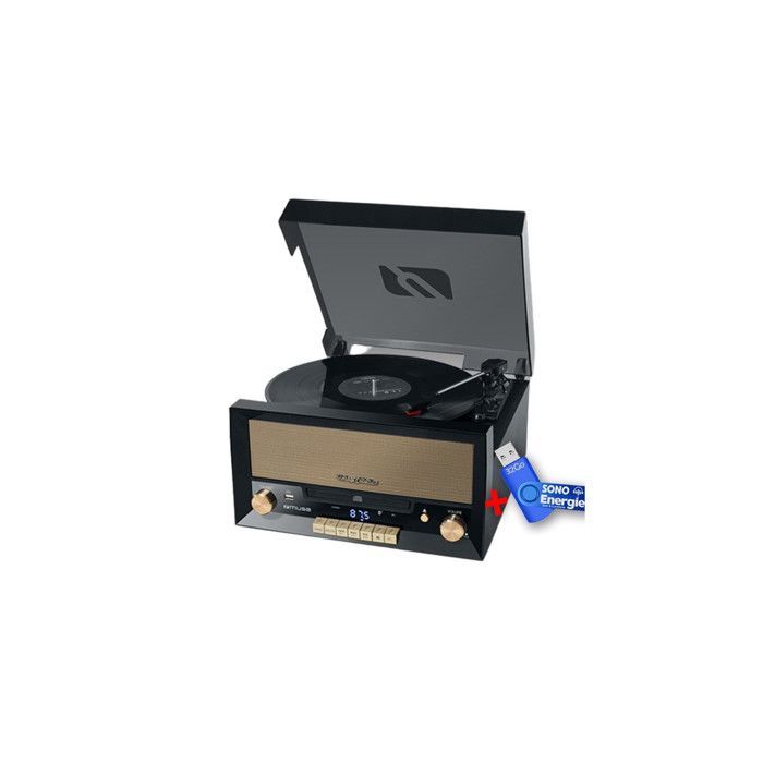 Sistema Hi-Fi de 20W com CD e toca-discos - CD/FM/USB/AUX - 33/45/78 RPM + Pen drive USB de 32GB