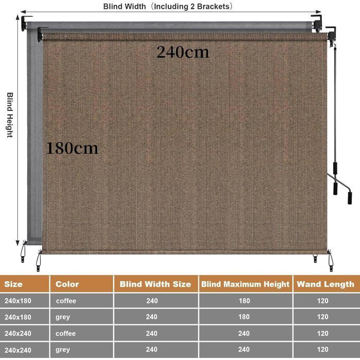 2 PCS Auvent Vertical,Store Vertical,Toile d'ombrage HDPE pour pergola de terrasse,Auvent de Balcon-(240x180 cm,Brun)