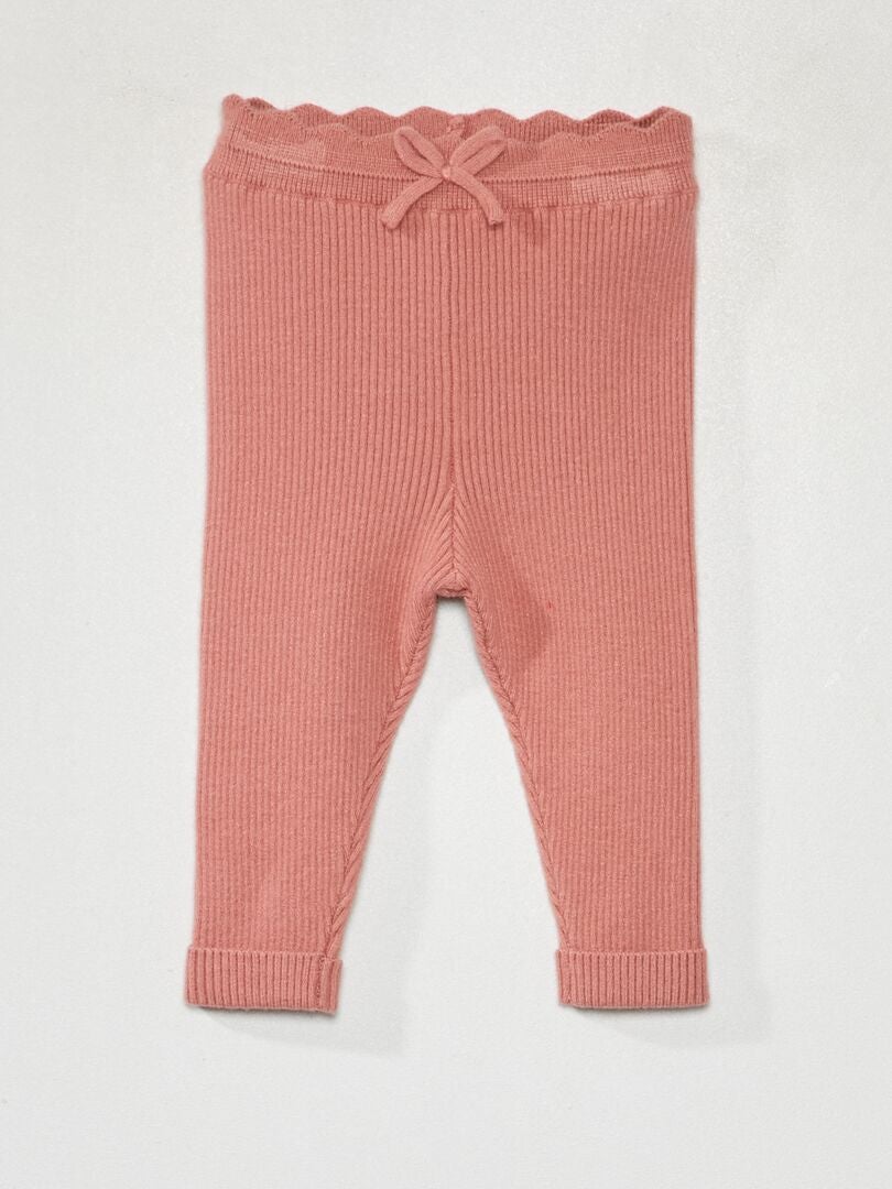 Geribbelde gebreide legging - ROZE