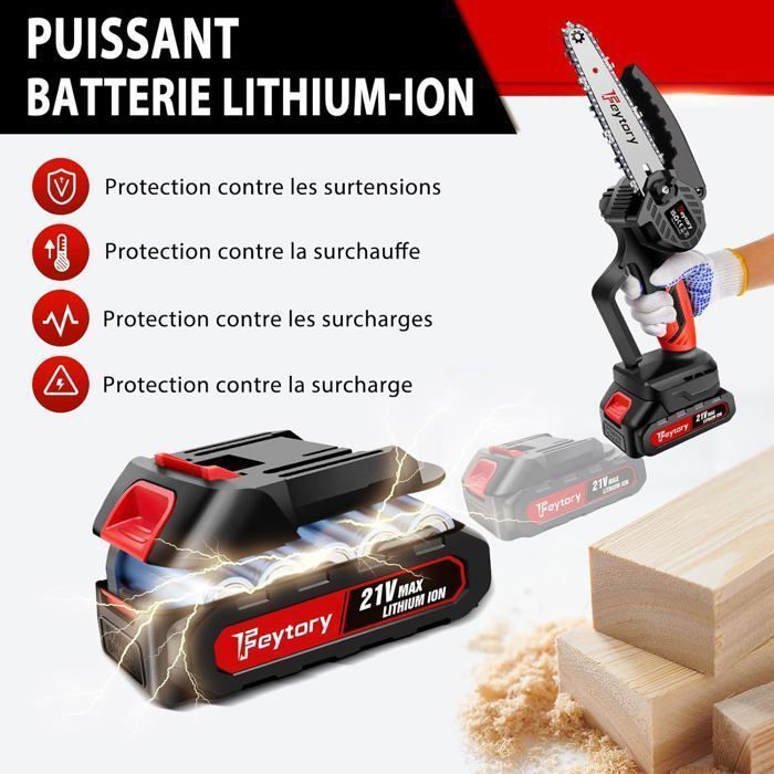 Tronçonneuse Électrique Sans Fil 6 Pouces, Mini Tronçonneuse à Batterie Feytory, Tronçonneuse à Une Main avec Batterie, Chaîne