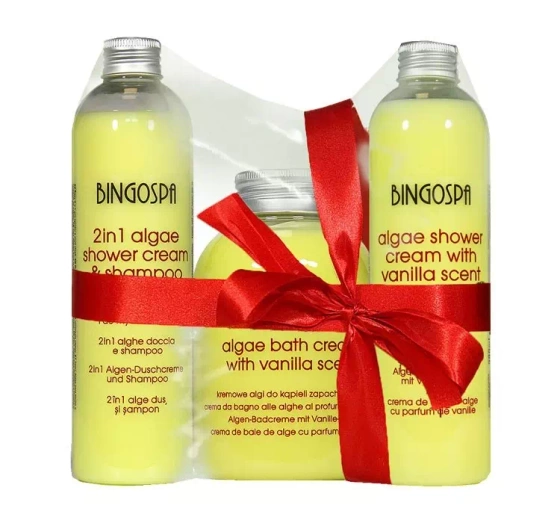 BingoSpa Algi Wanilia zestaw żel pod prysznic 300 ml   płyn do kąpieli 500 ml   2w1 szampon i żel 300 ml