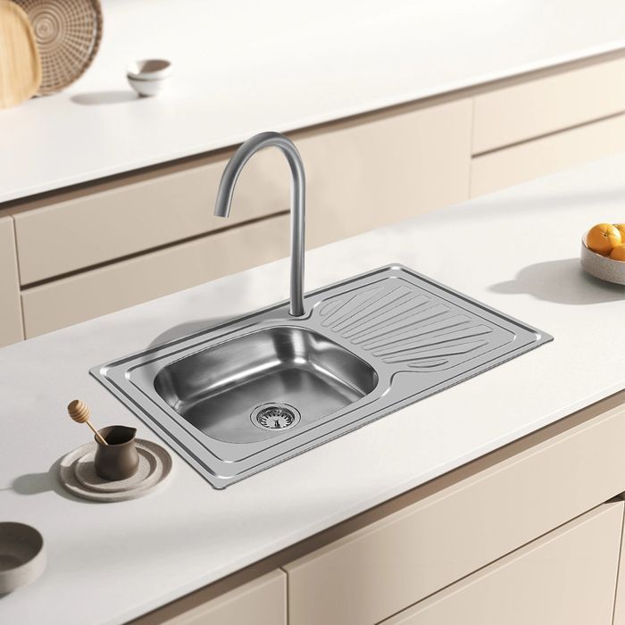 Évier de cuisine cuve simple en acier inoxydable avec égouttoir réversible - YIPEEMA