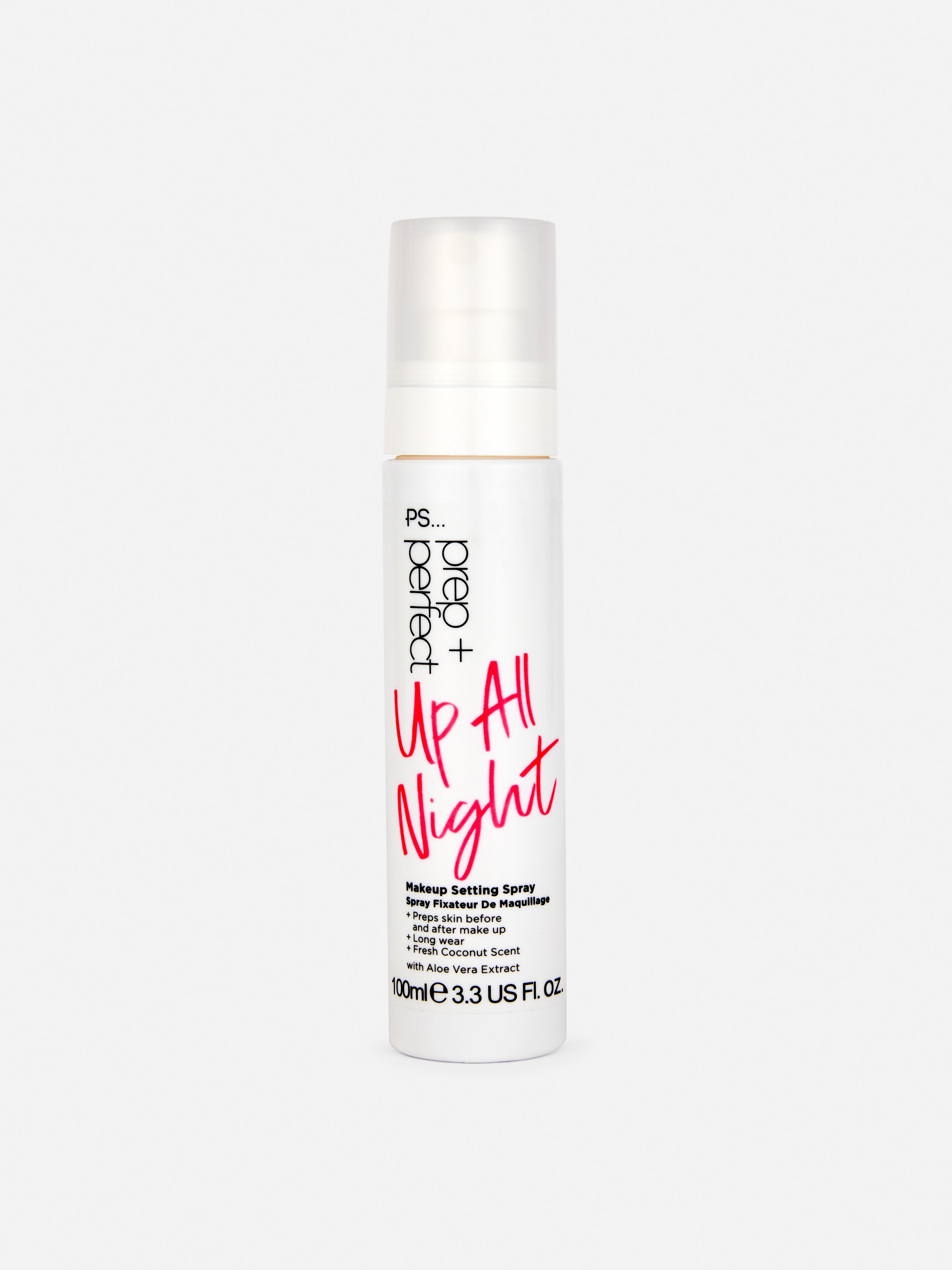 Spray-ul fixator de machiaj PS Prep + Perfect. Spray-ul fixator Our Up All Night face exact ceea ce promite.