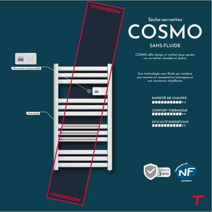 Toalheiro elétrico sem fluido - THOMSON - COSMO 500W - Conectado por Wi-Fi - branco - NF