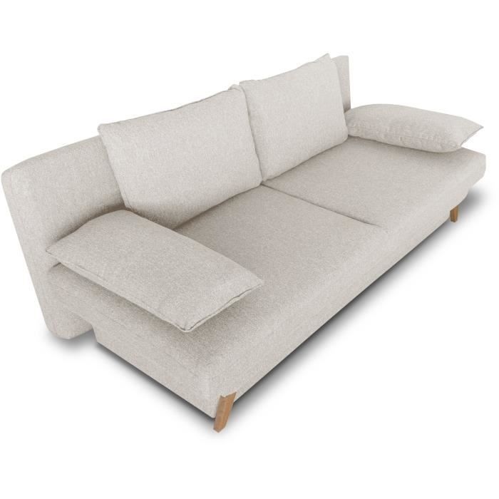 Sofá cama convertible - 3 plazas - NAOTO - Tela beige - Compartimento de almacenamiento - 202 x 98 x 98 cm