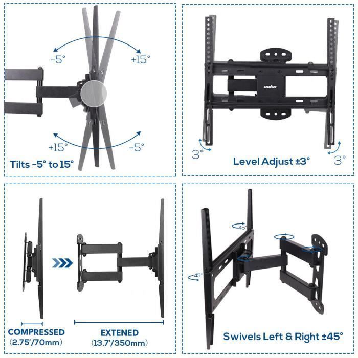 UNHO Support Mural TV pour écrans 26-55 Pouces Fixation TV Murale Inclinable et Orientable Max. VESA 400x400mm