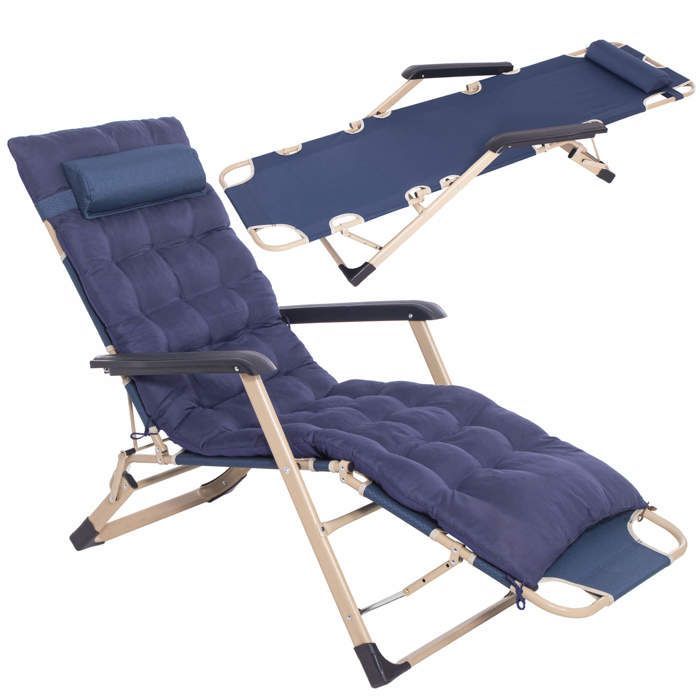 Chaise longue - Springos® - Pieghevole - Cuscino reversibile - Poggiatesta sfoderabile - Poggiapiedi regolabile