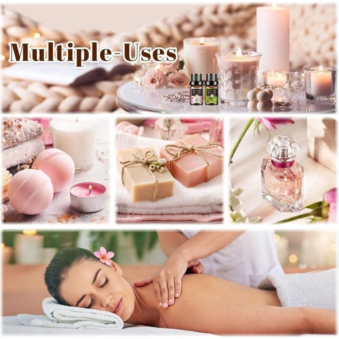 Kit de 6 x 10 ml de aceites esenciales florales 100% naturales - Aromaterapia relajante para difusor - Flor de cerezo, té blanco, jazmín, lavanda