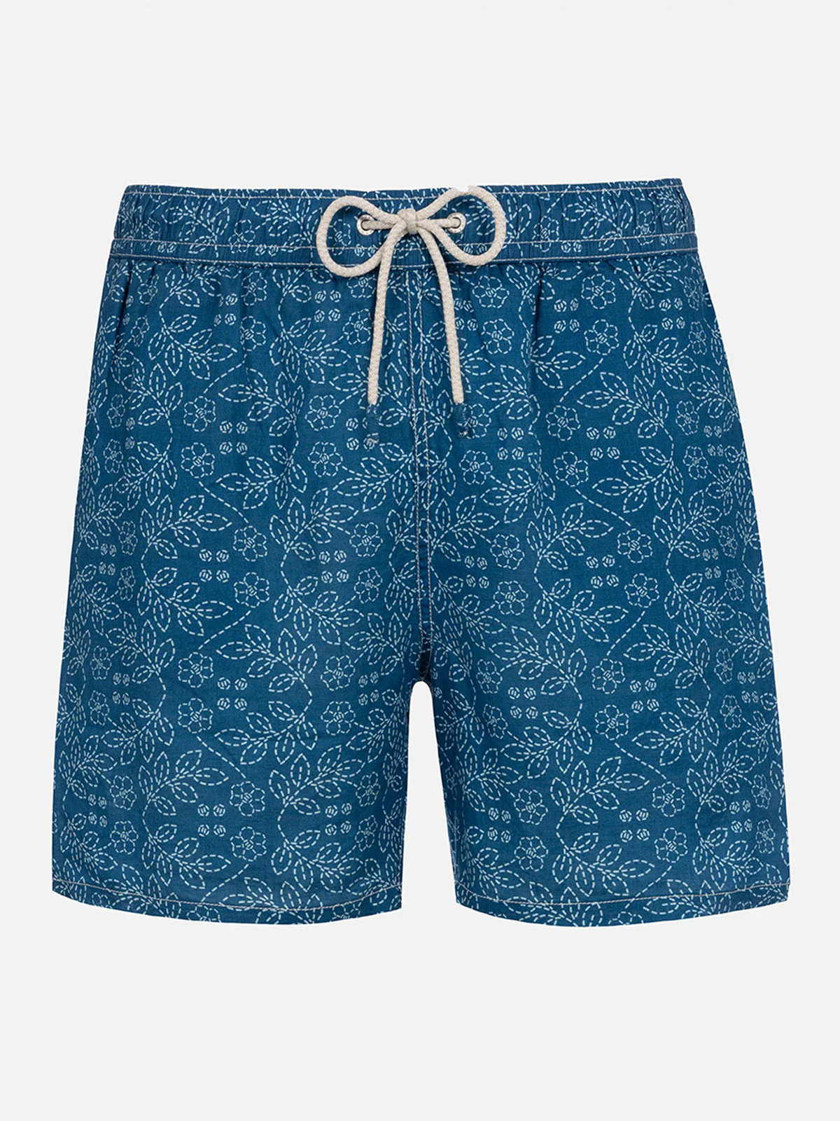 Gustavia herenbadpak van linnen met Sashi-print (middellange lengte)