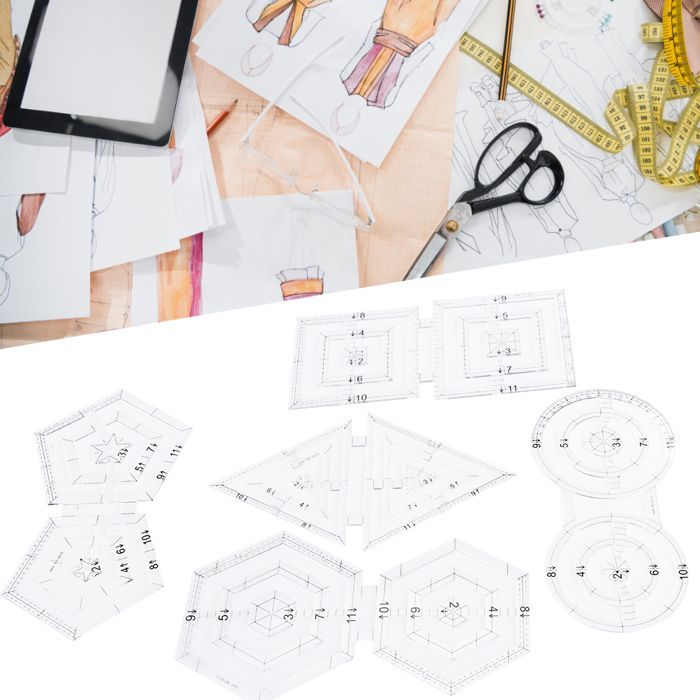 5 outils patchwork formes géométriques double rond pentagone hexagone triangle couture manuelle