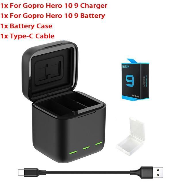 Accesorio para cámara, batería para GoPro Hero 10 9 8 7 6 5 de 3 vías, cargador de batería con luz LED - 1 B 1 C Para 9 10