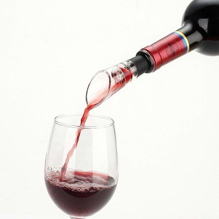 Aireador y vertedor de vino de 2 piezas, elegante decantador con efecto Bernoulli, accesorio para oxigenar vinos tintos y blancos, ideal para etiquetas.