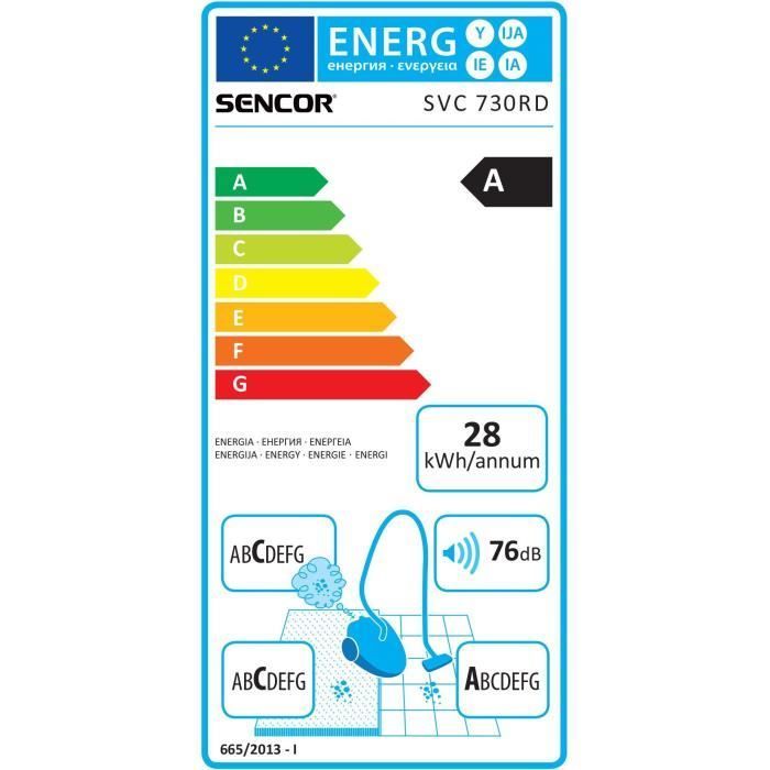 Bagless Vacuum Cleaner - SENCOR - SVC 730RD-EUE2 - ECO Motor 800 W - 76 dBA - 1.5 L - Cyclone System - Silver / Red