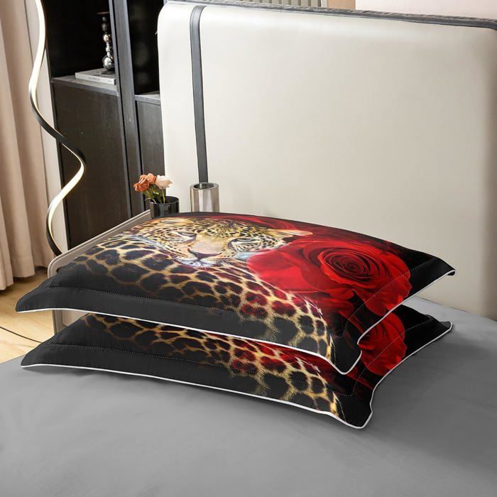 Juego de ropa de cama infantil, rosa y rojo, funda nórdica con estampado de guepardo y temática de vida salvaje, 140x200cm