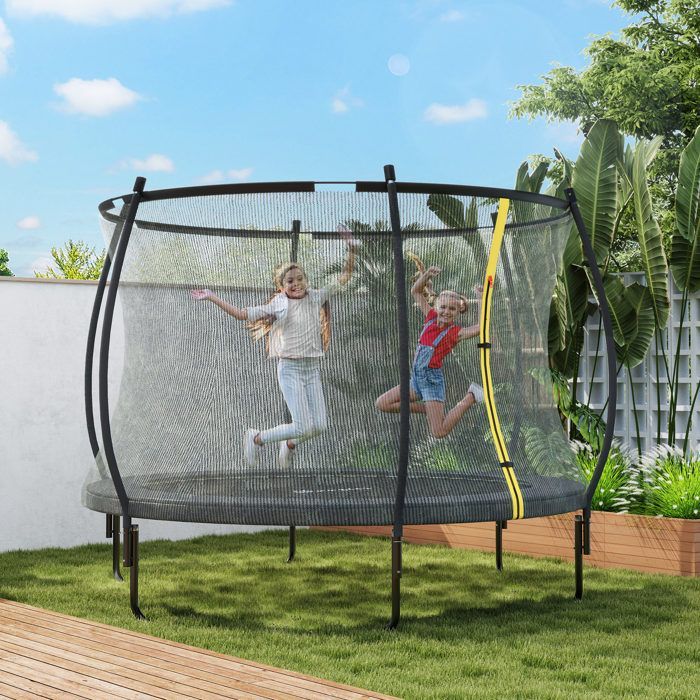 Garden trampoline - SPORTNOW - Ø 305 cm - safety net - U-shaped steel legs - 54 high-tension springs - black