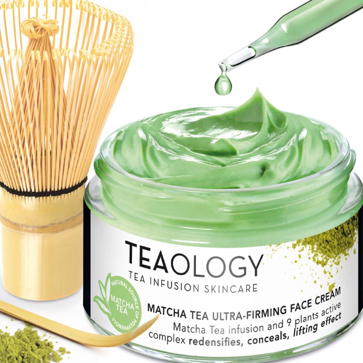 Teaology Straffungscreme auf Basis von hochreinem Matcha-Teeaufguss und einem Komplex aus 9 Pflanzen für Gesicht und Hals, 50 ml Matcha-Tee