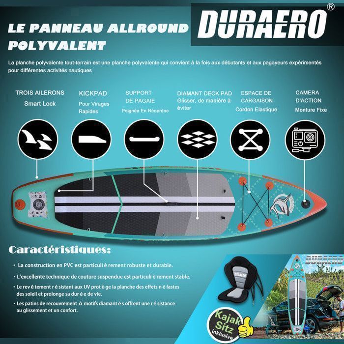 Stand up Paddle Gonflable Planches gonflables, 330 x 76 x 15 cm, jusqu'à 150 kg Vert menthe