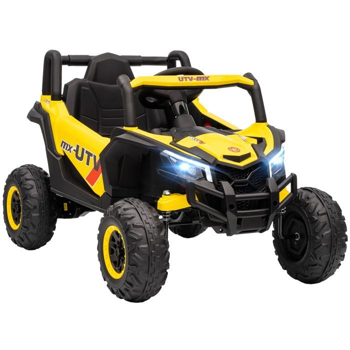 Coche eléctrico UTV infantil AIYAPLAY - Control remoto, luces LED, música, puerto USB - PP y metal - 96 x 61 x 56 cm - Amarillo