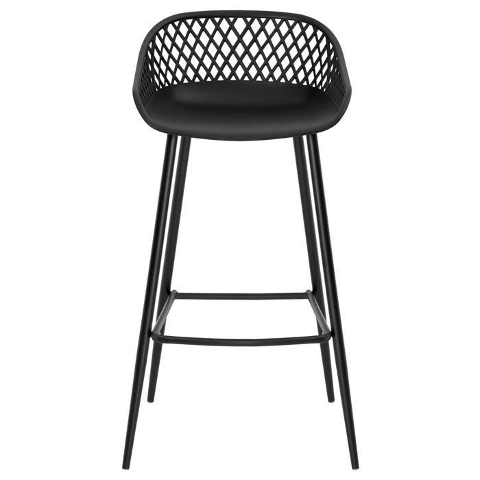 Lot de 2 tabourets de bar IREK chaise haute pour cuisine ou comptoir design retro, en plastique et métal noirs, hauteur d'assise 75