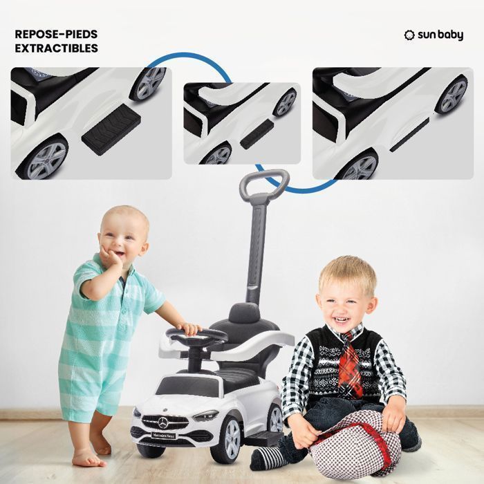 Coche eléctrico infantil Mercedes Clase C - De 12 a 36 meses - Con señal acústica - Reposapiés deslizantes - Compartimento de almacenamiento - Blanco