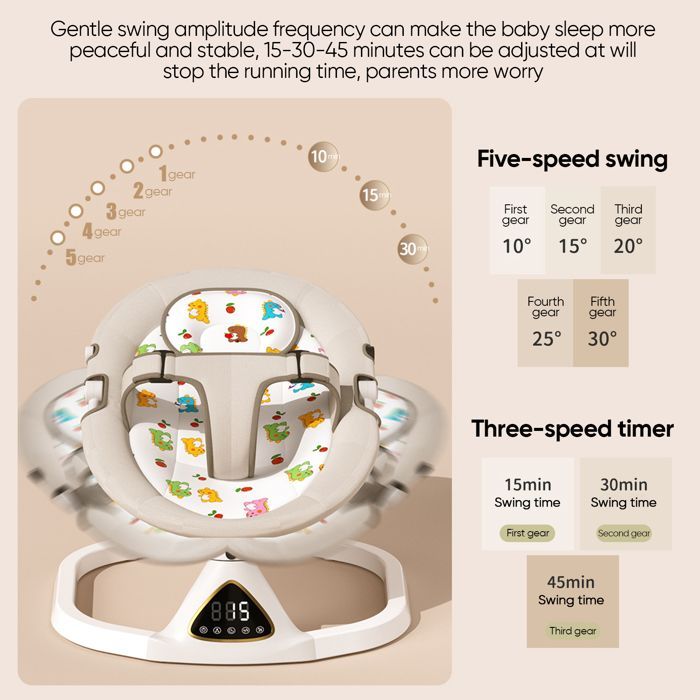 Balancelle Bébé Électrique - 5 modes balancement - musique Bluetooth - télécommande -minuterie -Avec assiette -balancoire bebe Vert
