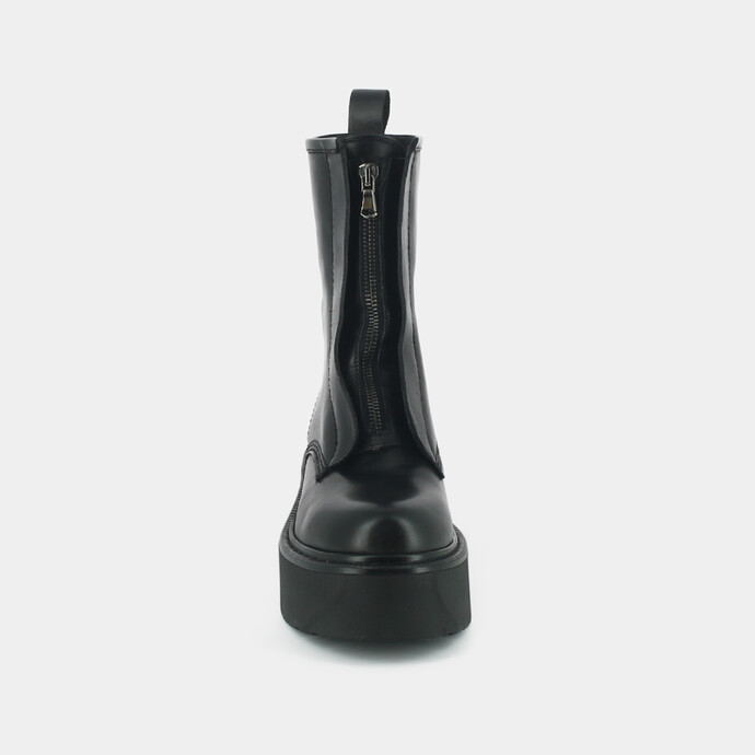 Bottines à plateforme et fermetures frontales  en cuir noir